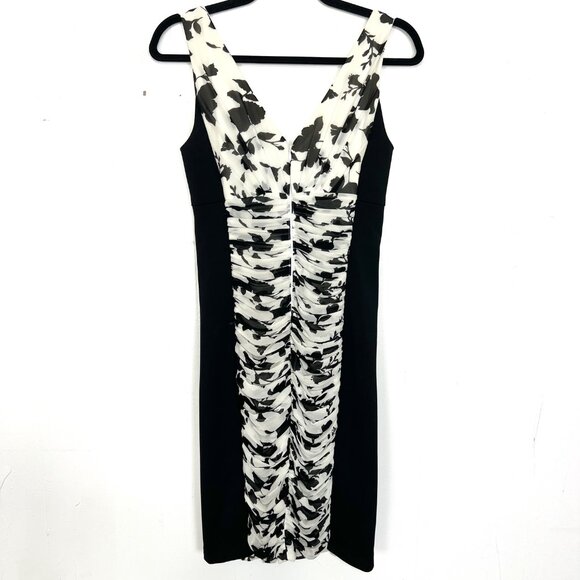White House Black Market Instantly Slimming Dress Gathered Floral 4 Small mc - Picture 3 of 3